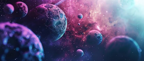 Naklejka premium Space with Planets and Stars