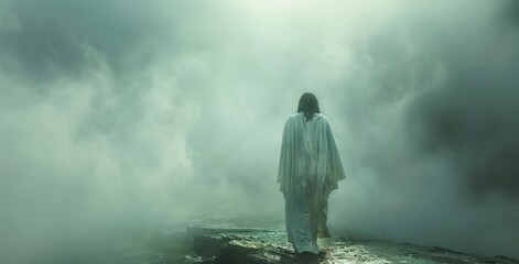 Fototapeta premium Jesus delivering the Olivet Discourse on the Mount, prophesying about the end times, forthcoming tribulations, and the indicators of His second coming to His followers at the Mount of Olives. 