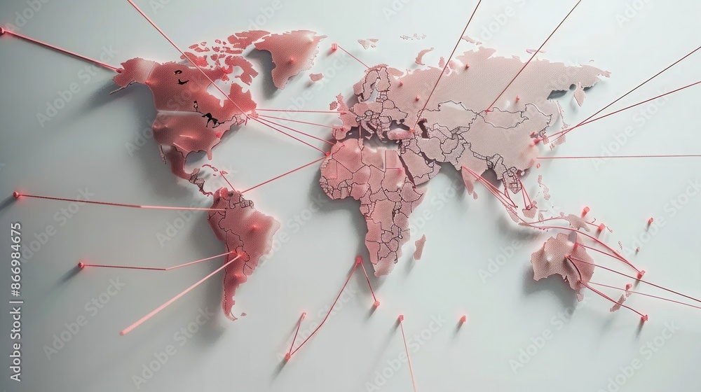 Aufkleber A simple and symbolic image of a world map with highlighted routes, perfect for travel agencies and global booking services. Generative AI
