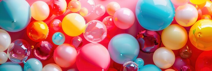A vibrant display of colorful balloons in various shapes, perfect for a festive event or celebration. Generative AI