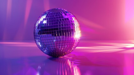 Obraz premium Shiny, reflective disco ball against pink and purple background