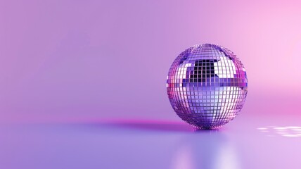 Reflective disco ball on purple and pink gradient background