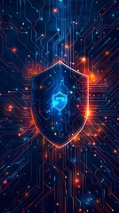 Obraz premium Abstract technology circuit board background with shield symbols concept of data protection and cyber privacy. modern security technology innovation concept background