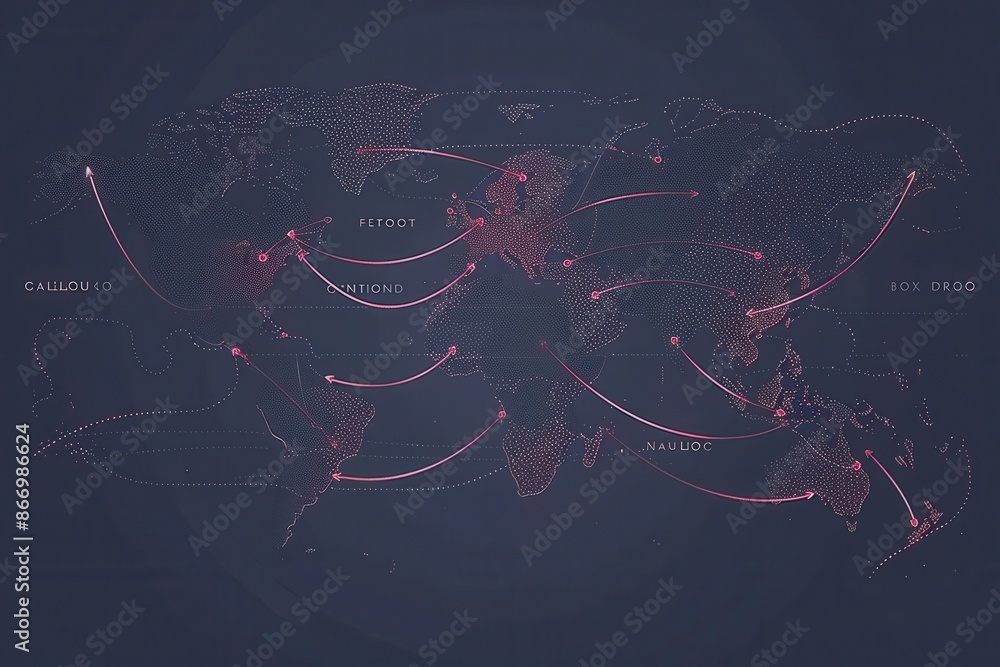 Aufkleber A simple and symbolic world map with highlighted travel routes. Perfect for travel agencies and global booking services. Generative AI