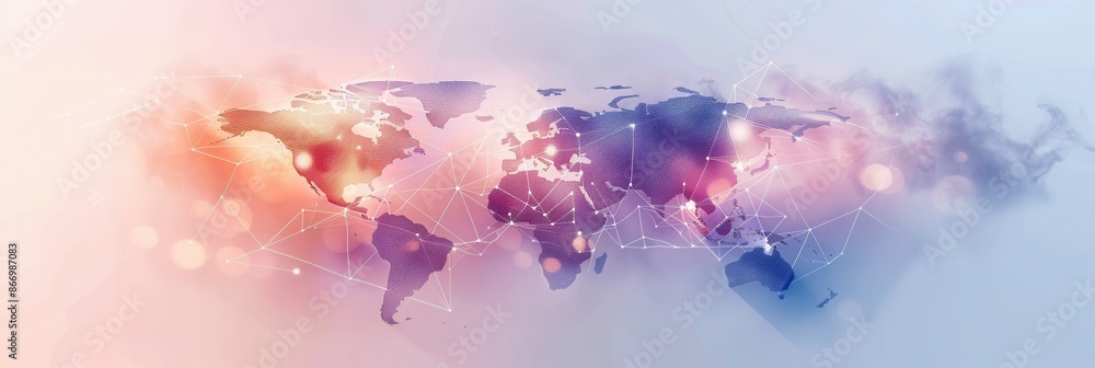 Poster A minimalist background featuring a world map with highlighted routes, showcasing the interconnectedness of global travel. Generative AI