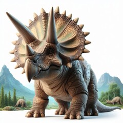 A Triceratops dinosaur standing alone against a white background