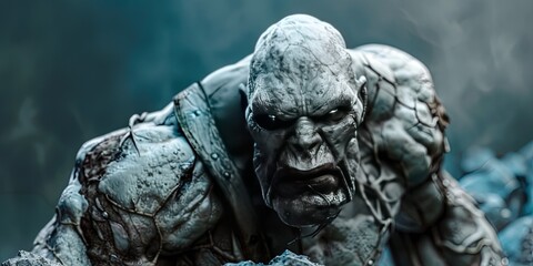 Naklejka premium Realistic photography of a golem, pure solid color background,