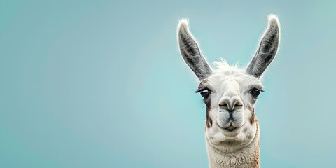 Realistic photography of a llama, pure solid color background, 