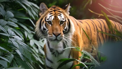 Fototapeta premium A Siberian tiger prowling through the jungle