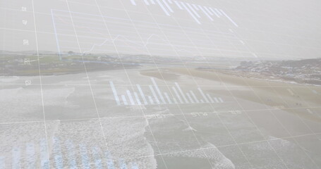 Image of financial data processing over landscape