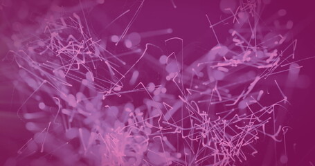 Image of light trails over lines on purple background