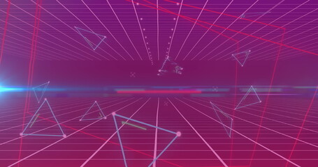 Image of triangles and lines over purple background