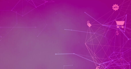 Image of network of connections with icons over purple background