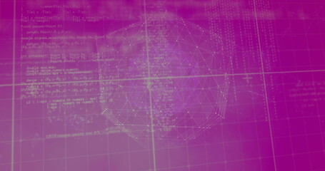 Image of network of connections with globe over purple background