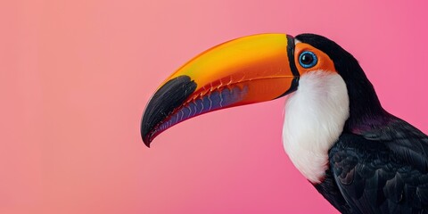 Obraz premium Realistic photography of a toucan, pure solid color background, 
