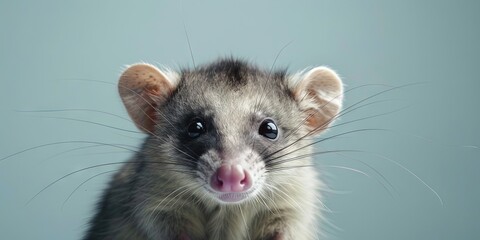 Obraz premium Realistic photography of an opossum, pure solid color background, 