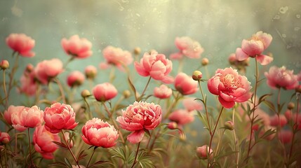Obraz premium An old-fashioned summer field featuring blooming wild peonies with ample copy space image