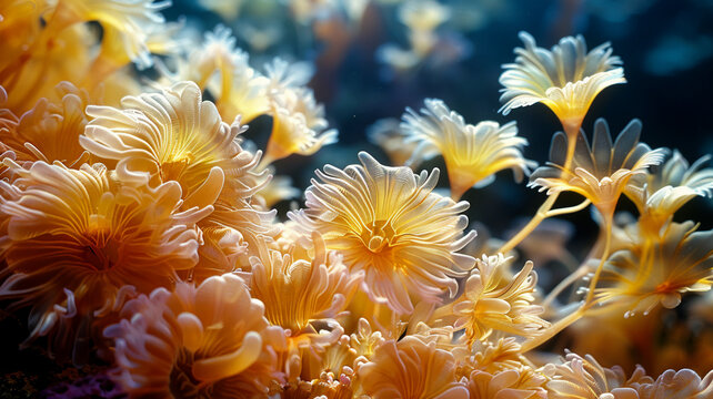 yellow flower blossoms in underwater coral reef, AI Generative