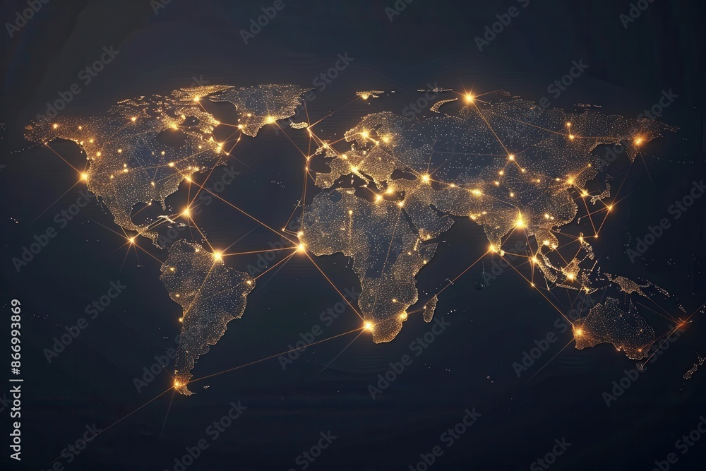 Aufkleber a minimalist world map with glowing routes connecting major cities, symbolizing global travel and co