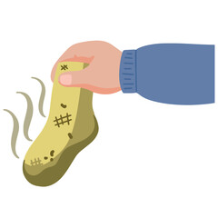 Vector illustration hand holding dirty sock smell not good