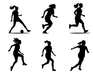Fototapeta premium set or collection of female soccer player in motion kicking ball, sports vector illustration design