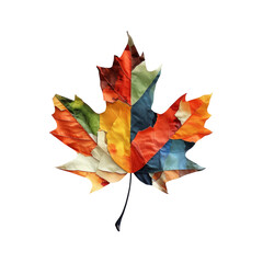 Modern Artistic Maple Leaf with Bright Colors and Abstract Design on Transparent Background