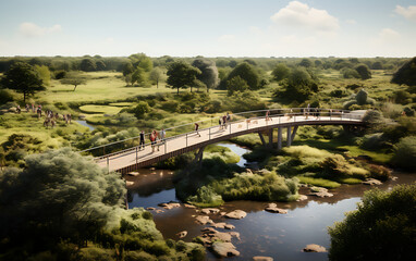 Fototapeta premium The bridge over the river in the misty morning. 3d render