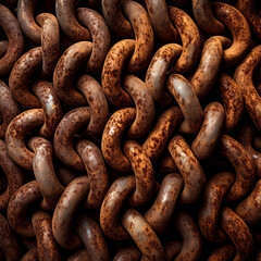 Fototapeta premium Rusty iron chain links tightly interlocked,rusted iron chain links