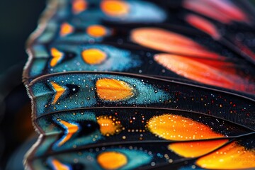 Macro shot of vibrant butterfly wings with intricate patterns