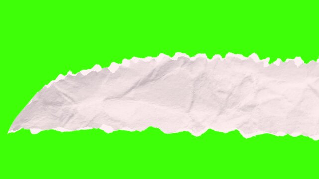 4K Tearing paper green screen animated background. Tear off part paper effect in chrome key background.
