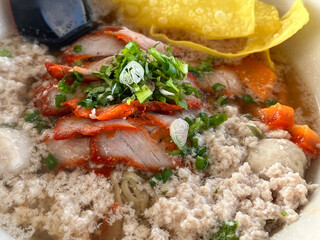 a closeup shot of a bowl of noodles