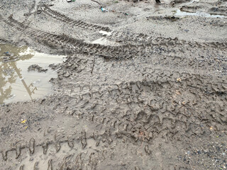 close up mud road after rain.