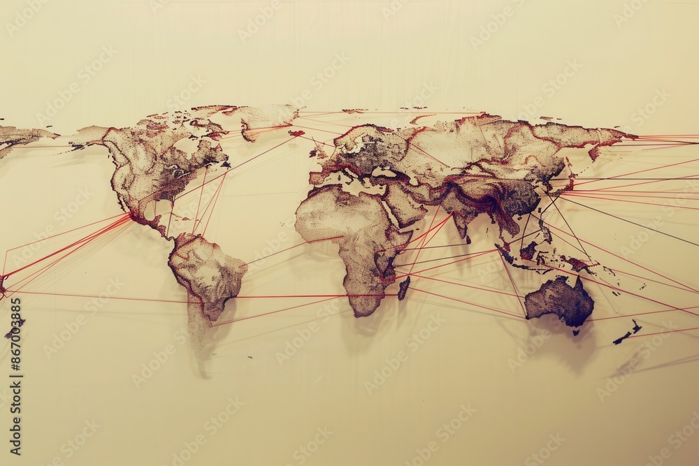 Aufkleber A simple and symbolic minimalist background featuring a world map with highlighted travel routes, ideal for travel agencies and global booking services. Generative AI