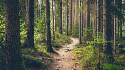 Obraz premium Hiking path through forested backdrop