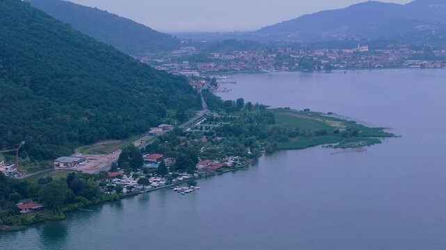 4K aerial videos of the town of Clusane located on the edge of Lake Iseo near Milan Italy taken with a drone.