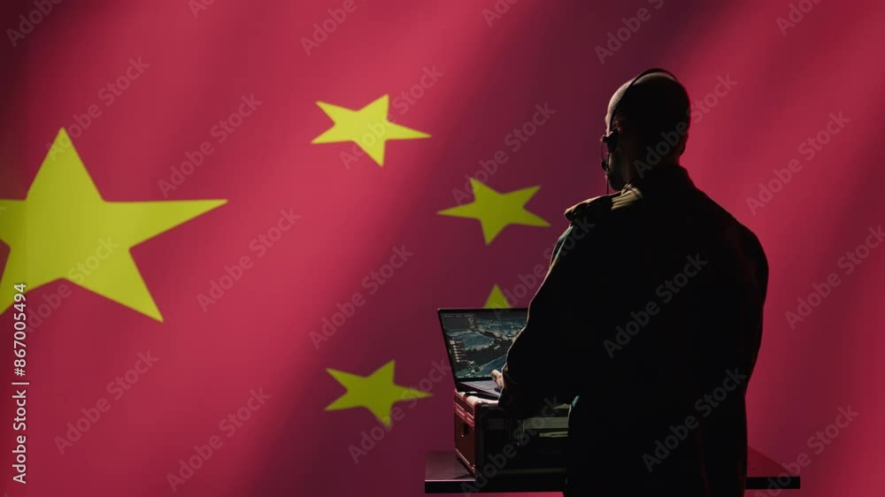 Aufkleber military dispatcher in control center relays information from army intelligence analysts to troops o