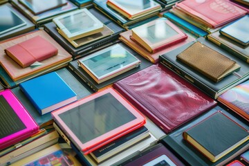 Naklejka premium A close-up view of tablets and e-readers displaying educational materials, showcasing the modern approach to digital learning. Generative AI