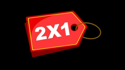 video animation label with text 2X1, in terms offer and promotion concept. On a transparent background with alpha channel at zero