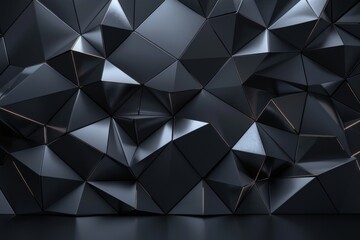 Abstract background of black geometric shapes with gold accents. Modern, luxurious design concept for architecture, technology, or art.