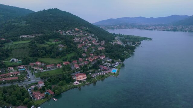 4K aerial videos of the town of Clusane located on the edge of Lake Iseo near Milan Italy taken with a drone.