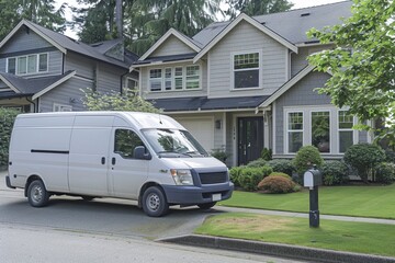 A moving van parked outside a suburban home, symbolizing the convenience and ease of professional relocation services