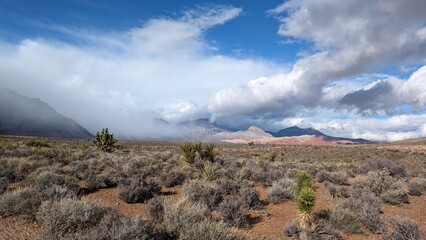 Red Rock Canyon Mountains covered with clouds