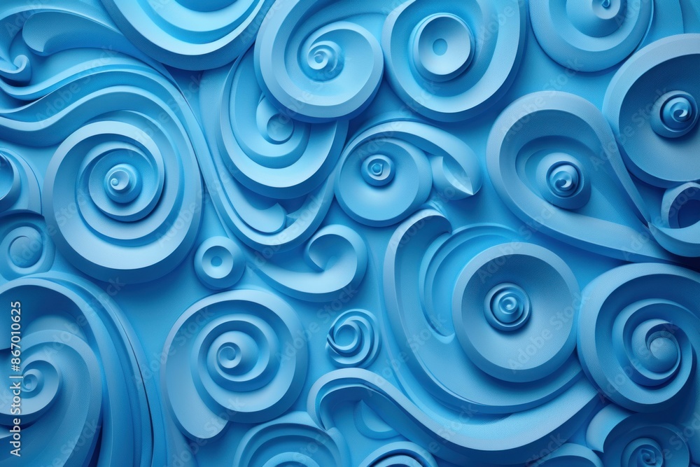 Poster abstract blue background with flowing scrollwork forming swirls