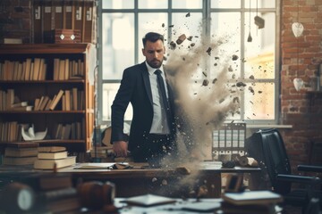 Technology disruption and job replacement concept caused by harmful technological transformation affecting the economic and workforce demands. A man profession is obsolete. AIG41