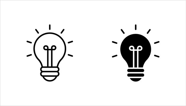 black bulb with checkmark like quick tip icon set, flat stroke linear simple trend modern efficiency logotype design element isolated on white background.