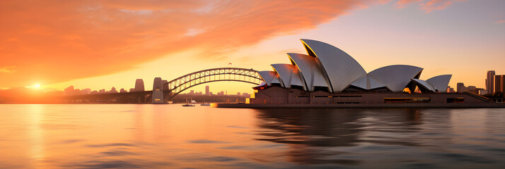 Naklejka premium Ethereal Dawn at Sydney Opera House: A Testament to Iconic Australian Architecture