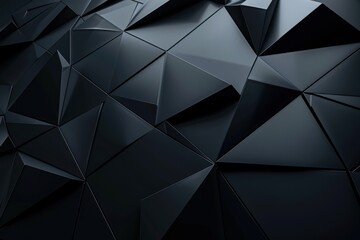 Abstract background of black, geometric, low-poly triangular shapes. Perfect for tech, luxury, or modern design projects.