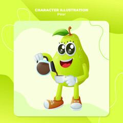 Cute pear character pouring coffee