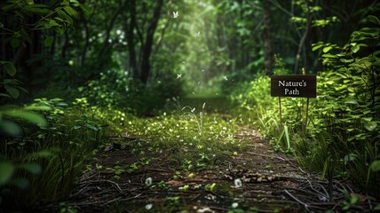 Lush forest path surrounded by dense trees and foliage