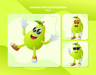Cute pear characters with emoticon faces